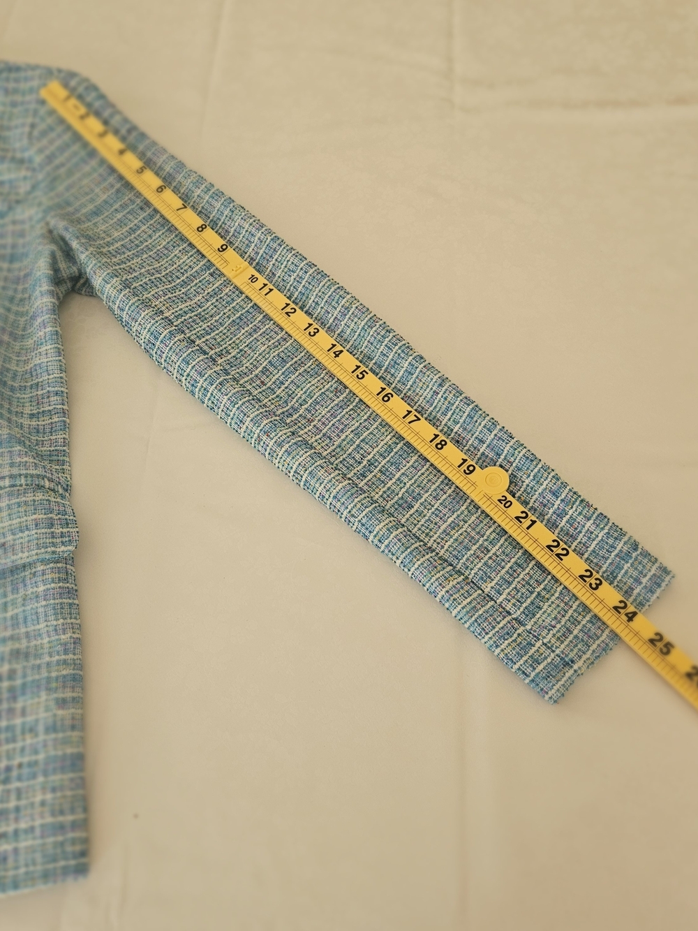 Belle by Kim Gravel Blue Tweed Double-Breasted Blazer Raw Hem Fringe S - Picture 14 of 16